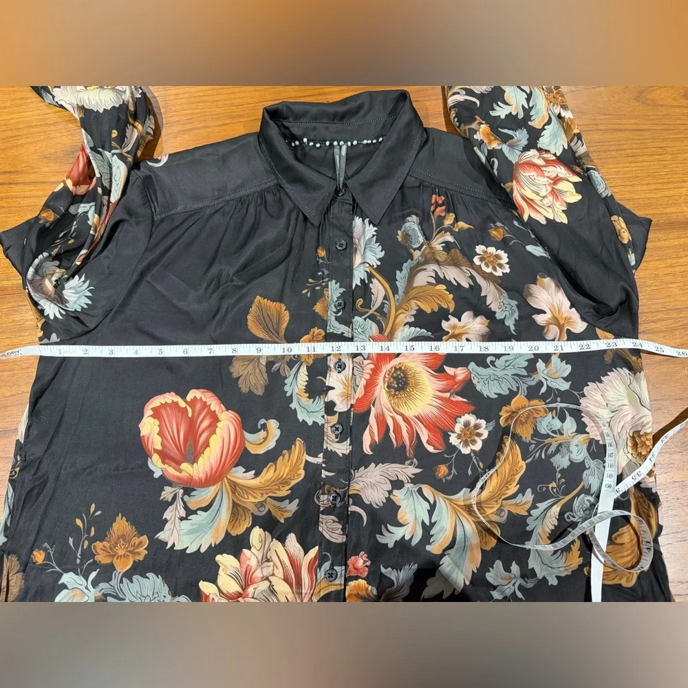 Anthropologie Brielle Relaxed Buttondown Floral Multicolor Botanical Blouse Sz L - Picture 7 of 9
